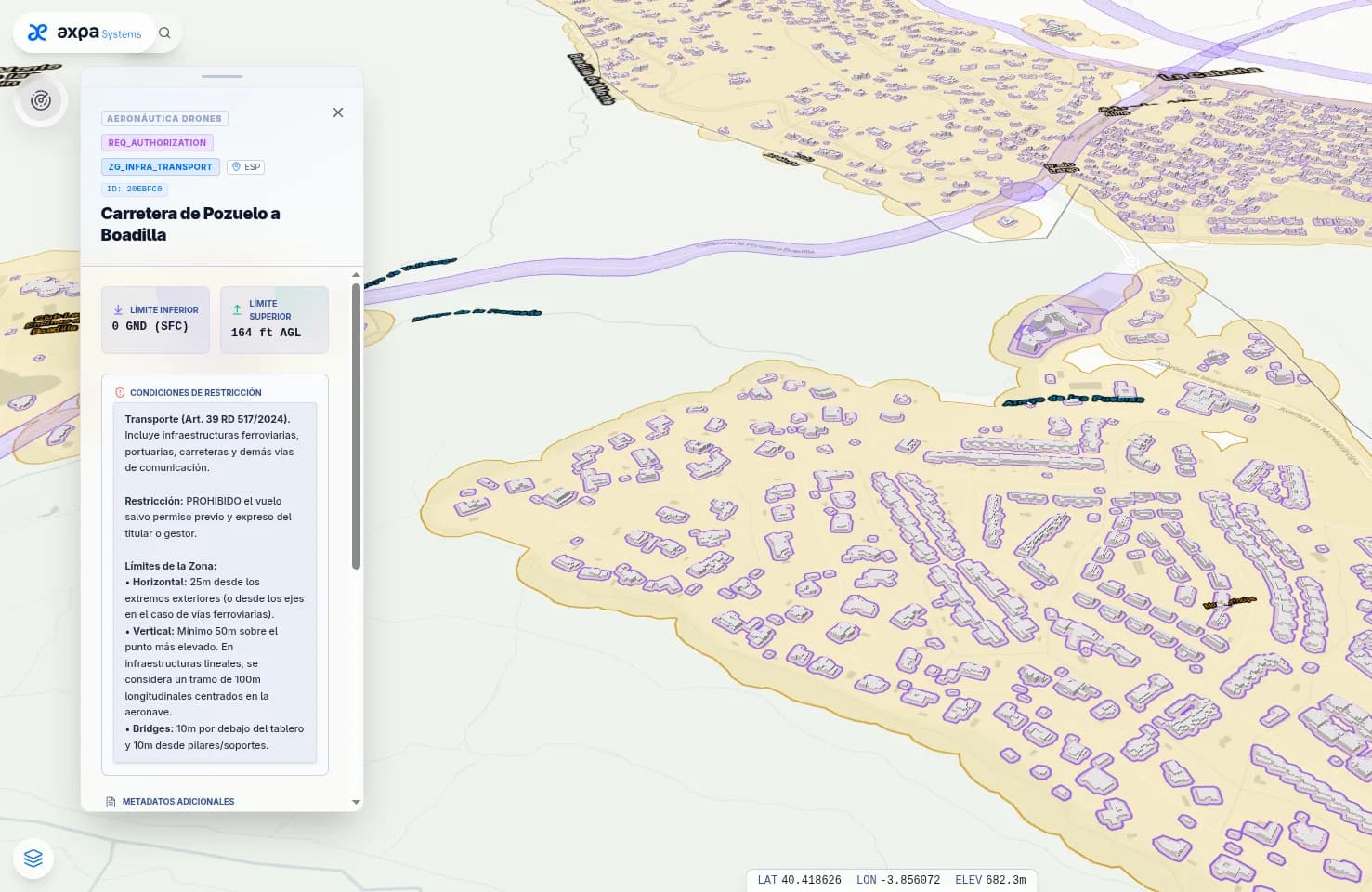 As zonas geográficas UAS, edifício a edifício